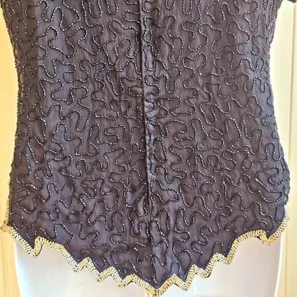 Vtg SCALA Silk Sequin Beaded Christmas Poinsettia Short Sleeve Top EXCELLENT - Picture 16 of 16